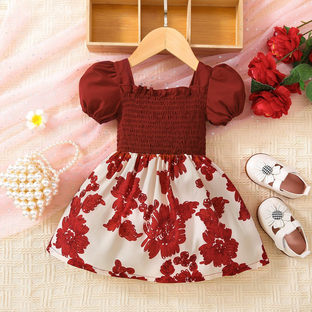 baby-girl-floral-frill-trim-square-neck-smocked-dress