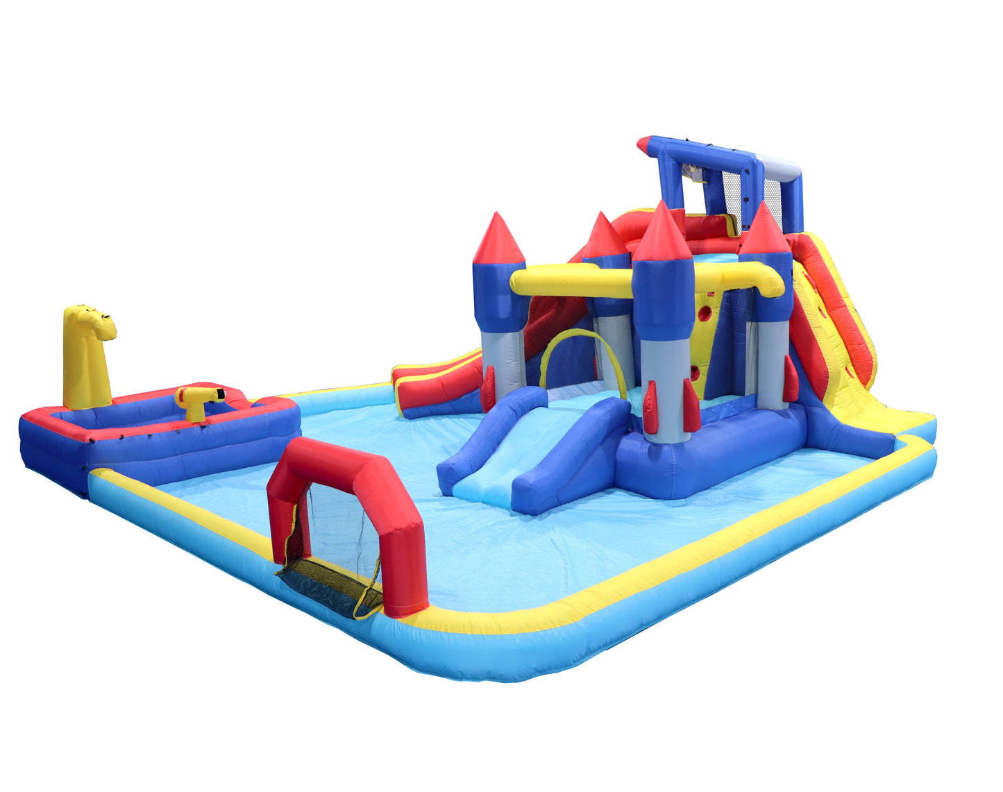 10 in1 Inflatable slide water park  bouncing house garden with splash pool & water gun & basketball & climbing wall & dual pools & soccer