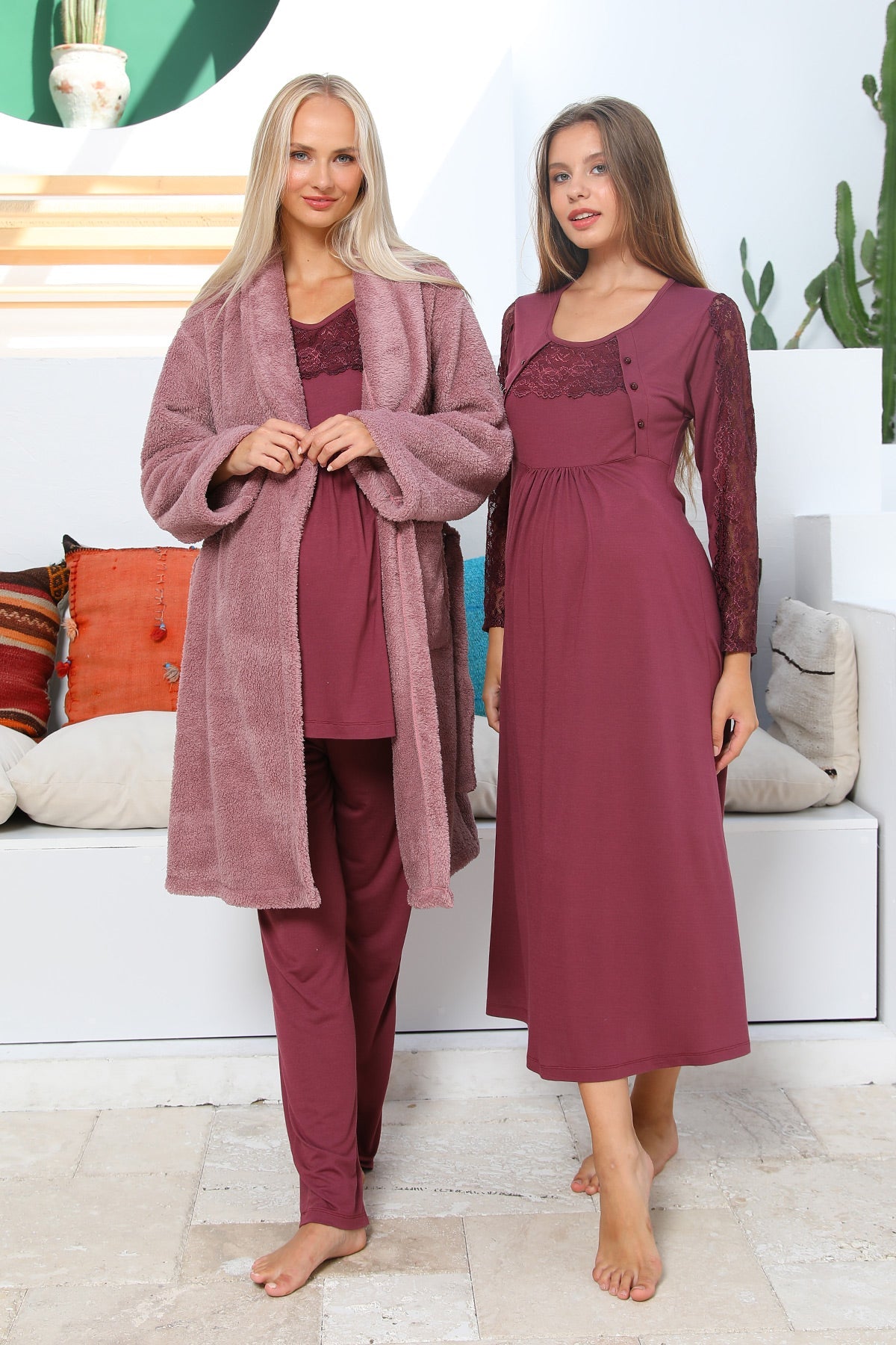 Shopymommy 703103 Elegance Welsoft Lace Sleeves 4 Pieces Maternity & Nursing Set Plum-4