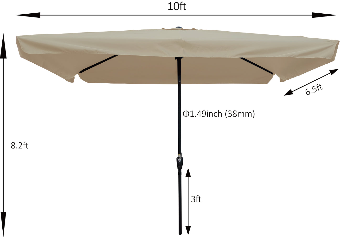 10 x 6.5ft Rectangular Patio Umbrella Outdoor Market  Umbrellas with Crank and Push Button Tilt for Garden   Swimming Pool Market