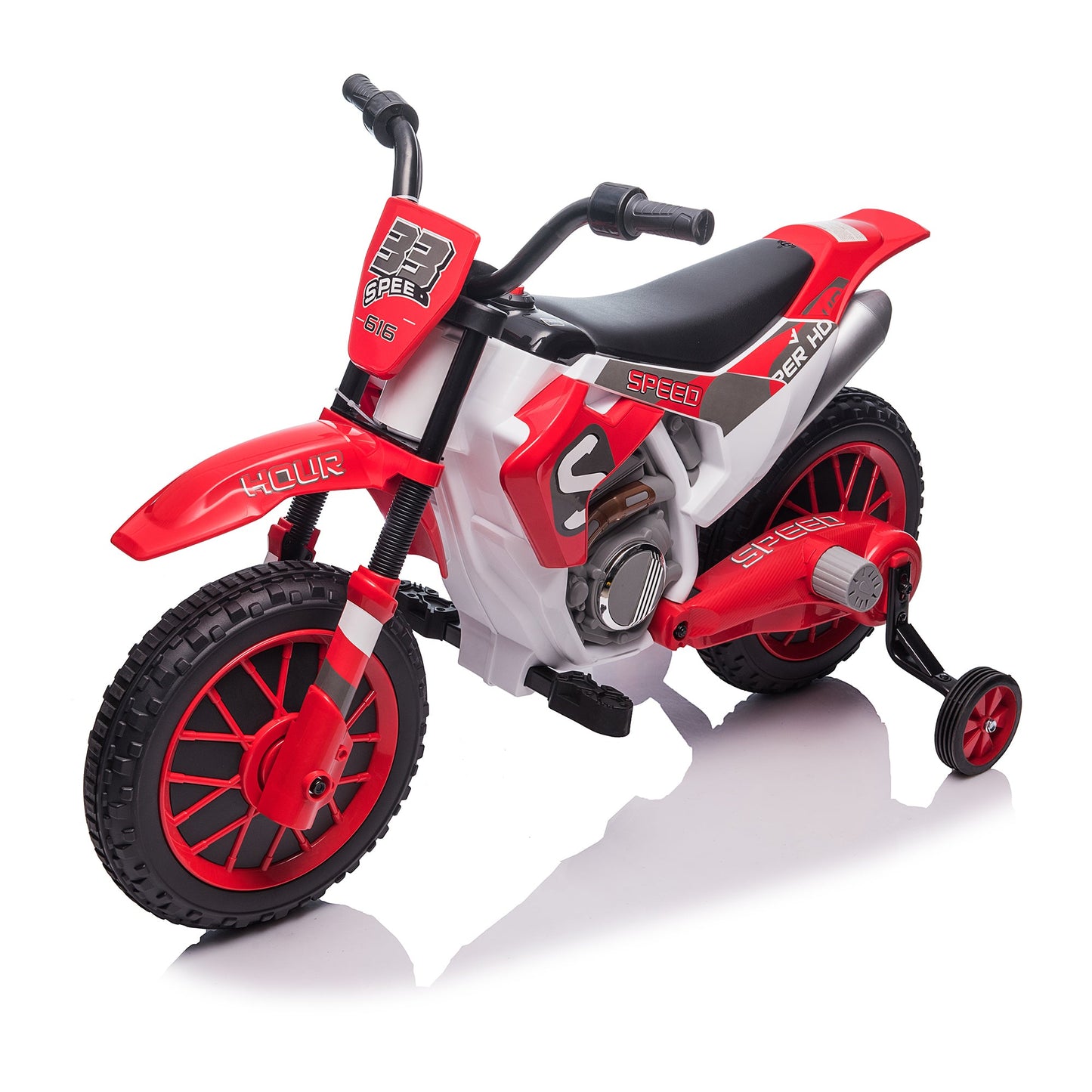 12V Kids Ride on Toy Motorcycle, Electric Motor Toy Bike with Training Wheels for Kids 3-6, Red