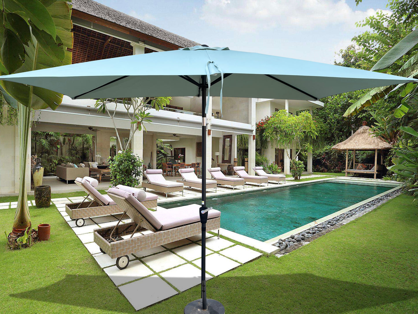 6 x 9ft  Patio Umbrella Outdoor  Waterproof Umbrella with Crank and Push Button Tilt without flap for Garden Backyard Pool  Swimming Pool Market