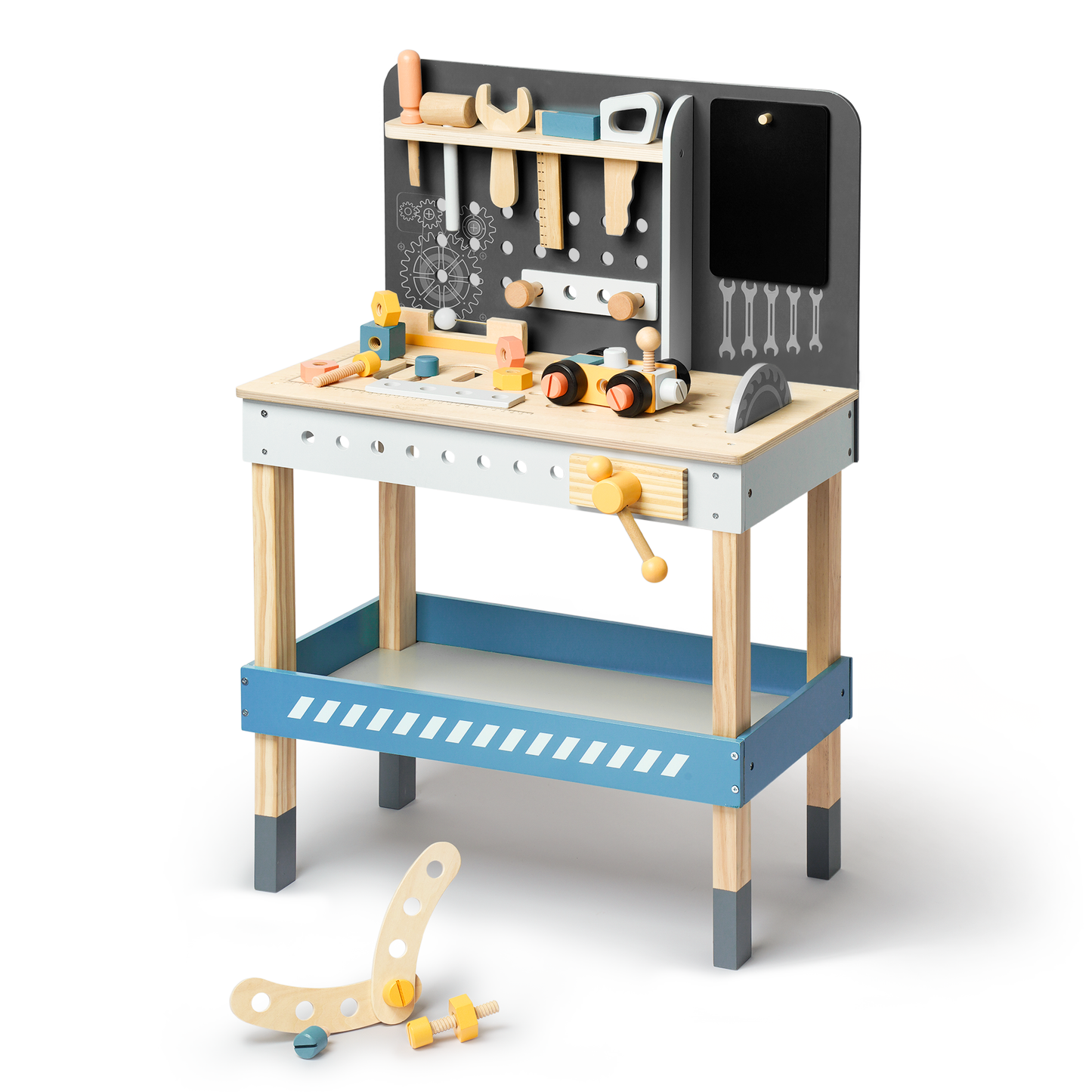 Modern Wooden Workbench with Blackboard for Kids, Tool Playset for Kids and Toddlers,Play Construction Sets for Kids