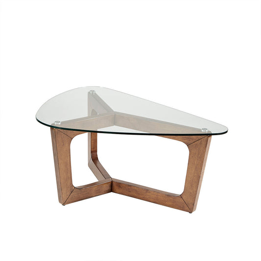 Wood Base Tempered Glass Top Coffee Table-0