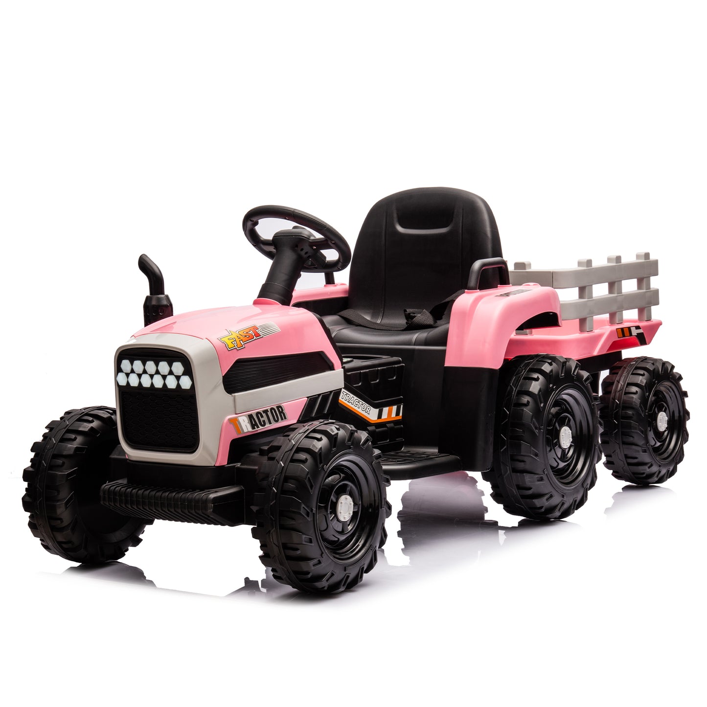 Ride on Tractor with Trailer,24V Battery Powered Electric Tractor Toy, 200w*2motor 1.86-4.97MPH/Remote Control,electric car for kids,Three speed adjustable,USB,MP3 ,Bluetooth,LED light, safety belt