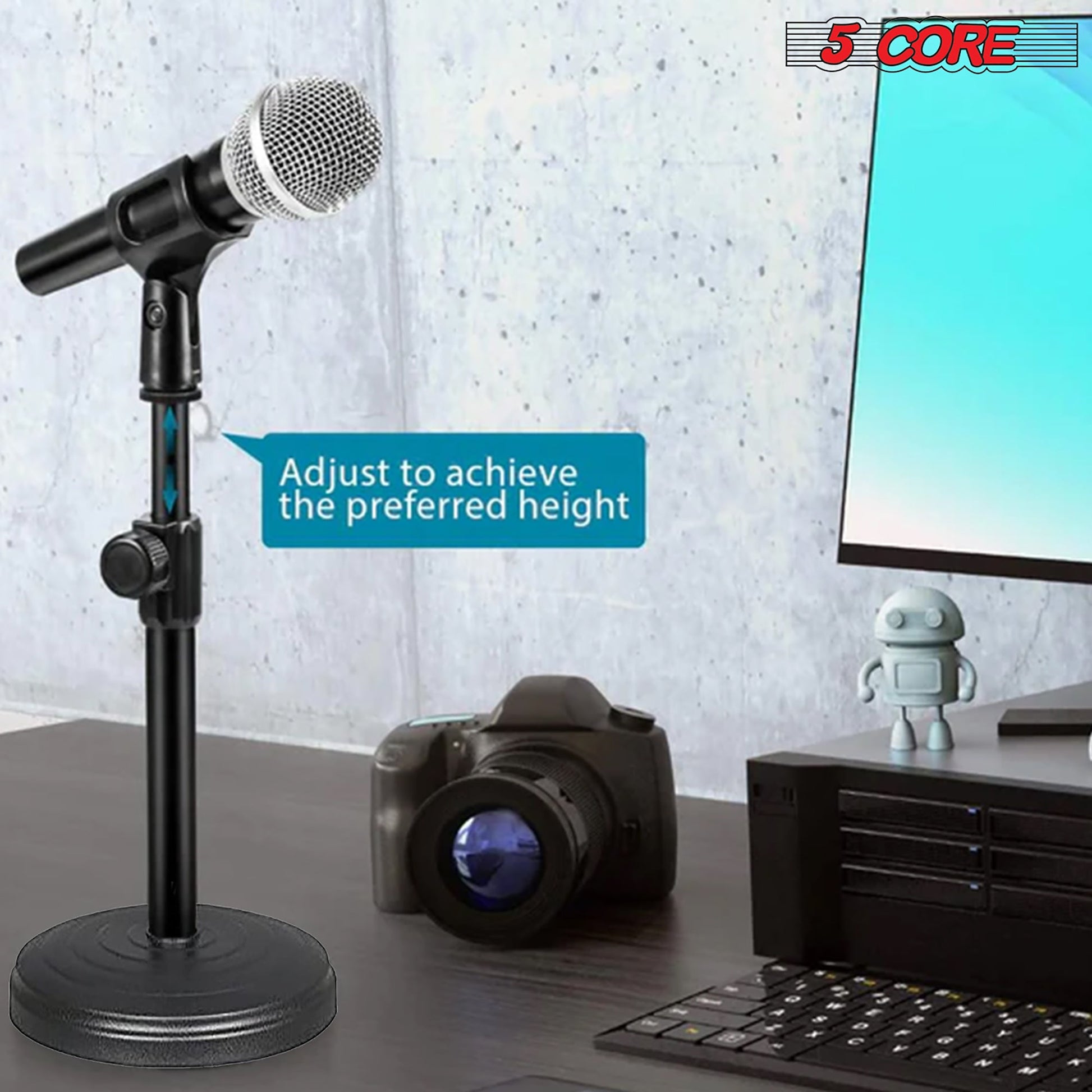 5Core Desk Mic Stand 3Pcs Adjustable Table Round Base Portable Desktop Microphone Stands Holder-9