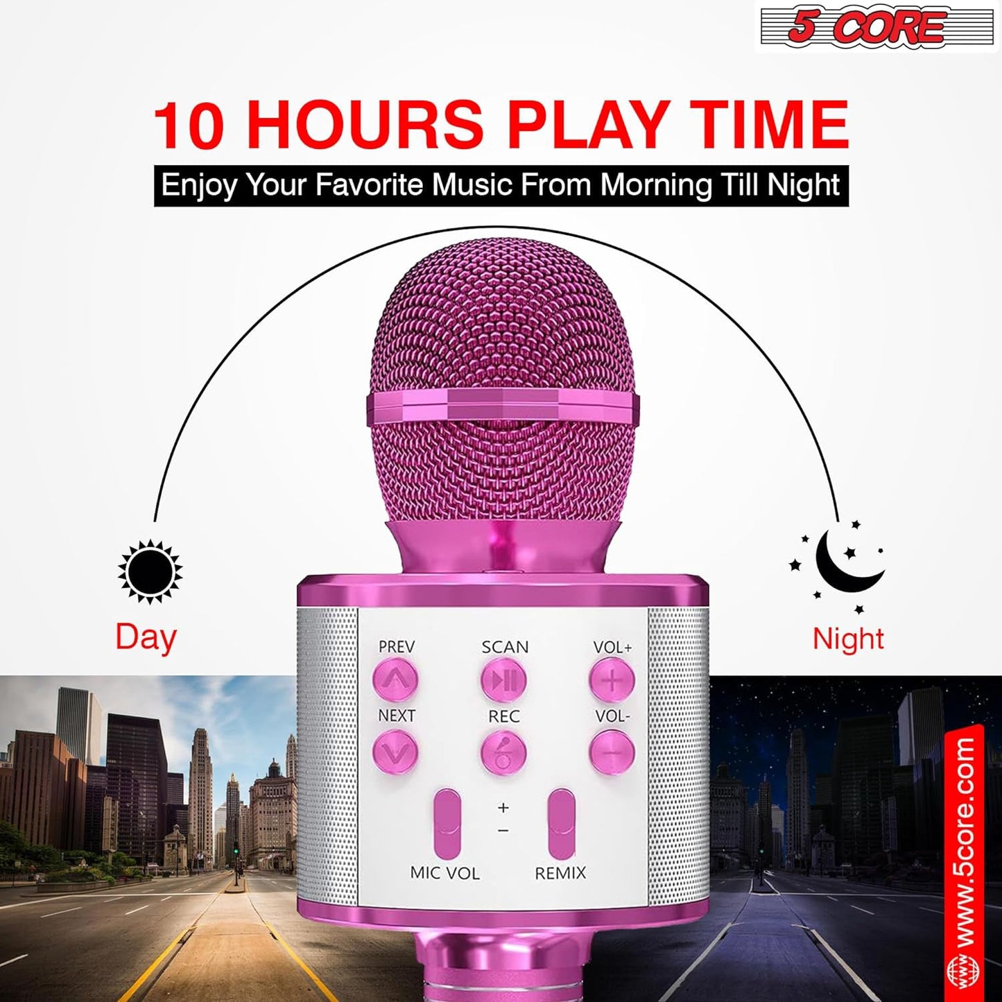 5 Core Karaoke Wireless Microphones Microfono Inalambrico Toy w Stereo Speaker SD Card & USB Playback 2Pcs Pink & Blue-3