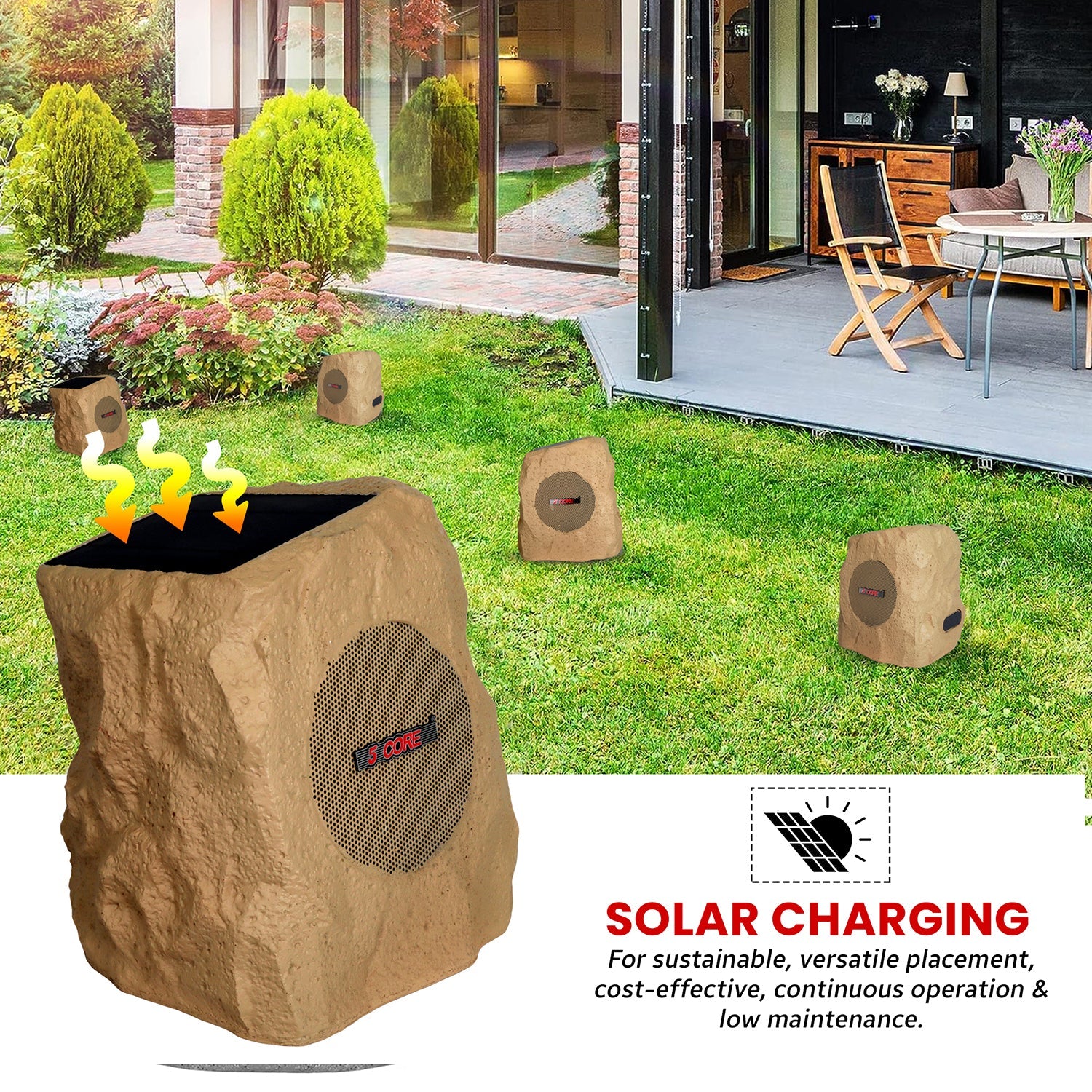 5 Core Outdoor Bluetooth Wireless Rock Speaker TWS Patio Garden Speakers Rechargeable w LED 1/2/4 Pc Brown-4