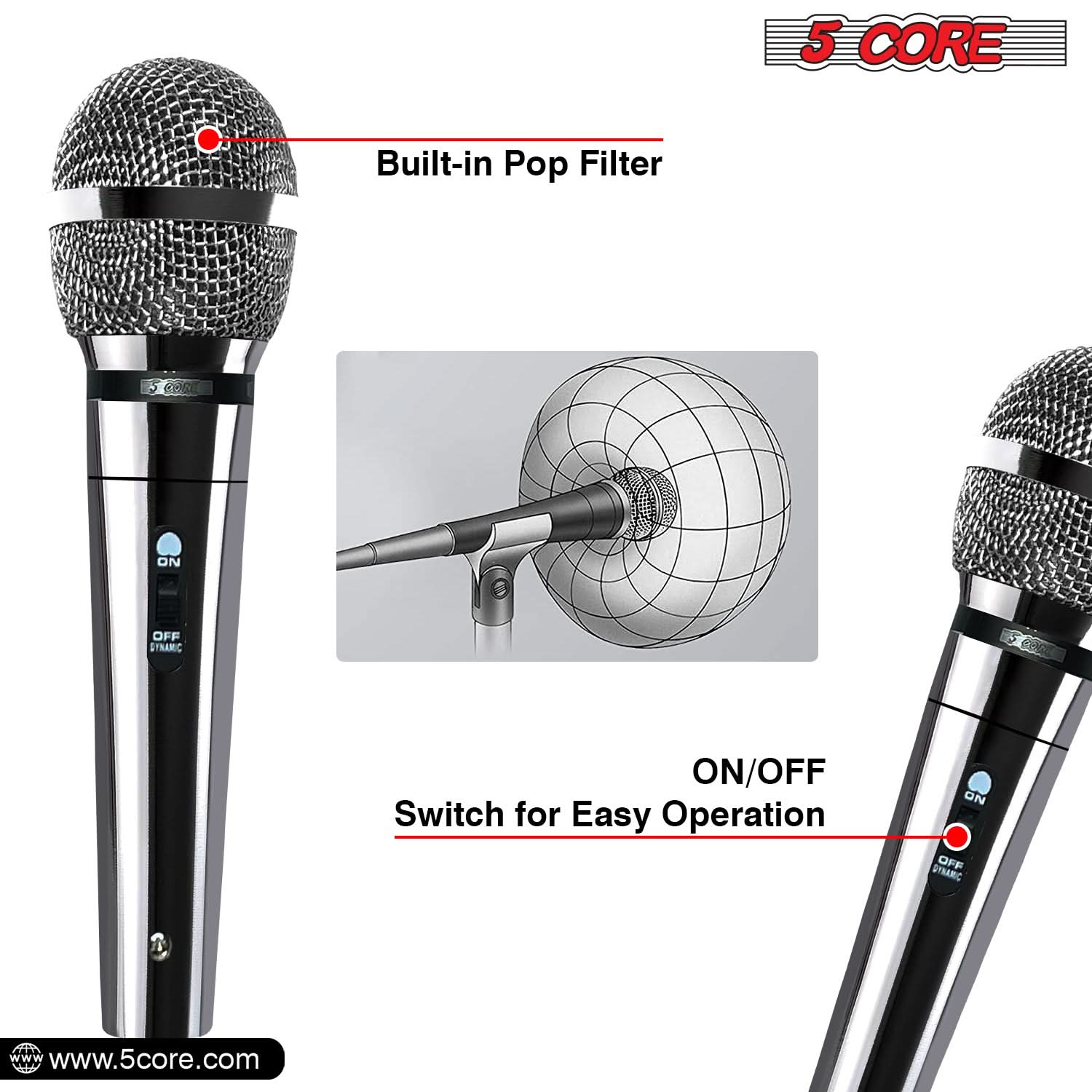 5Core XLR Microphone Dynamic Mic Karaoke Singing Studio Mics Handheld Microfono-4