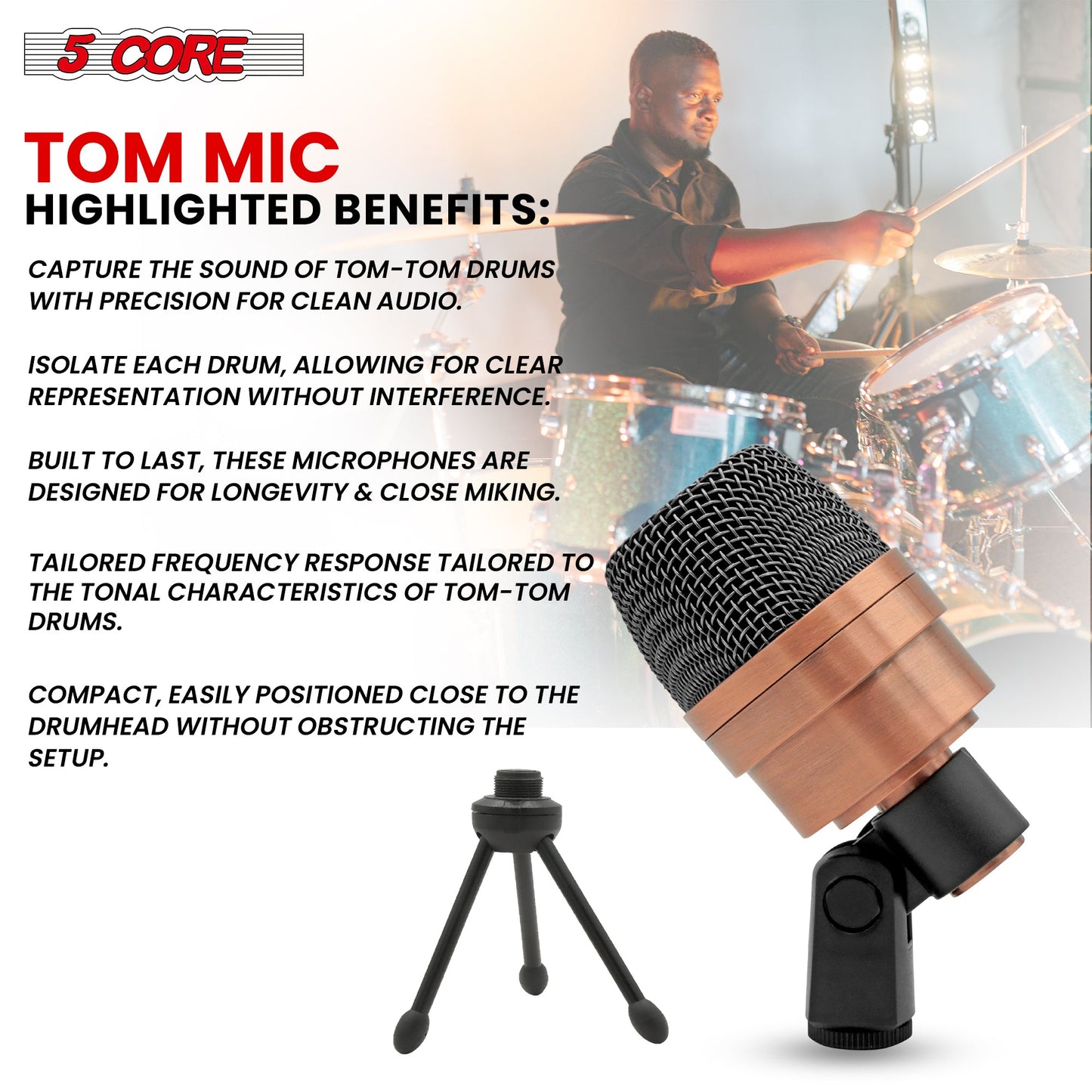 5 Core Tom Snare Mic Cardioid Dynamic Microphone for Drum Kit Precision Instrument-4