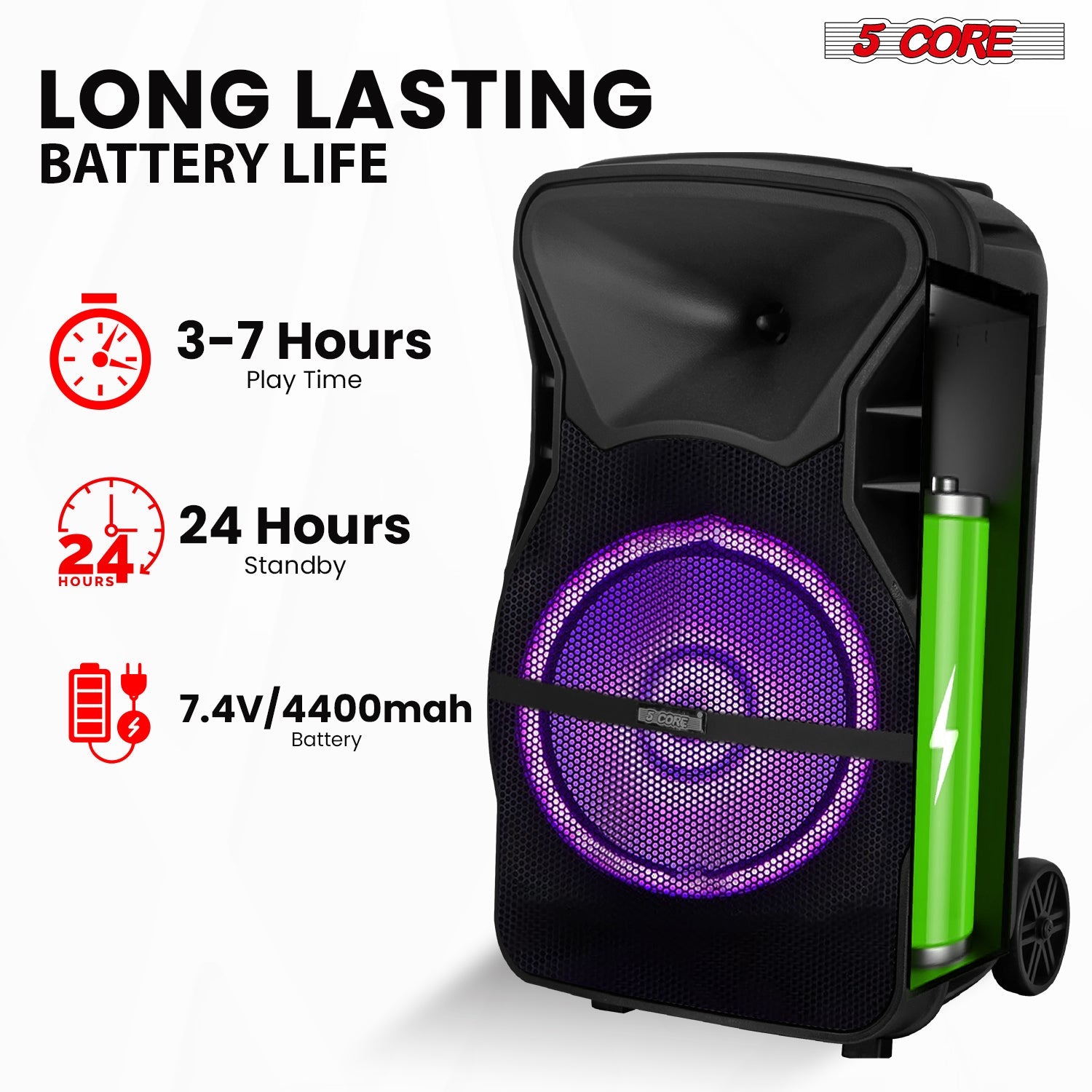 5Core15 inch PA Portable Bluetooth Party Speaker Karaoke Boombox + 2 Wireless Mics-4