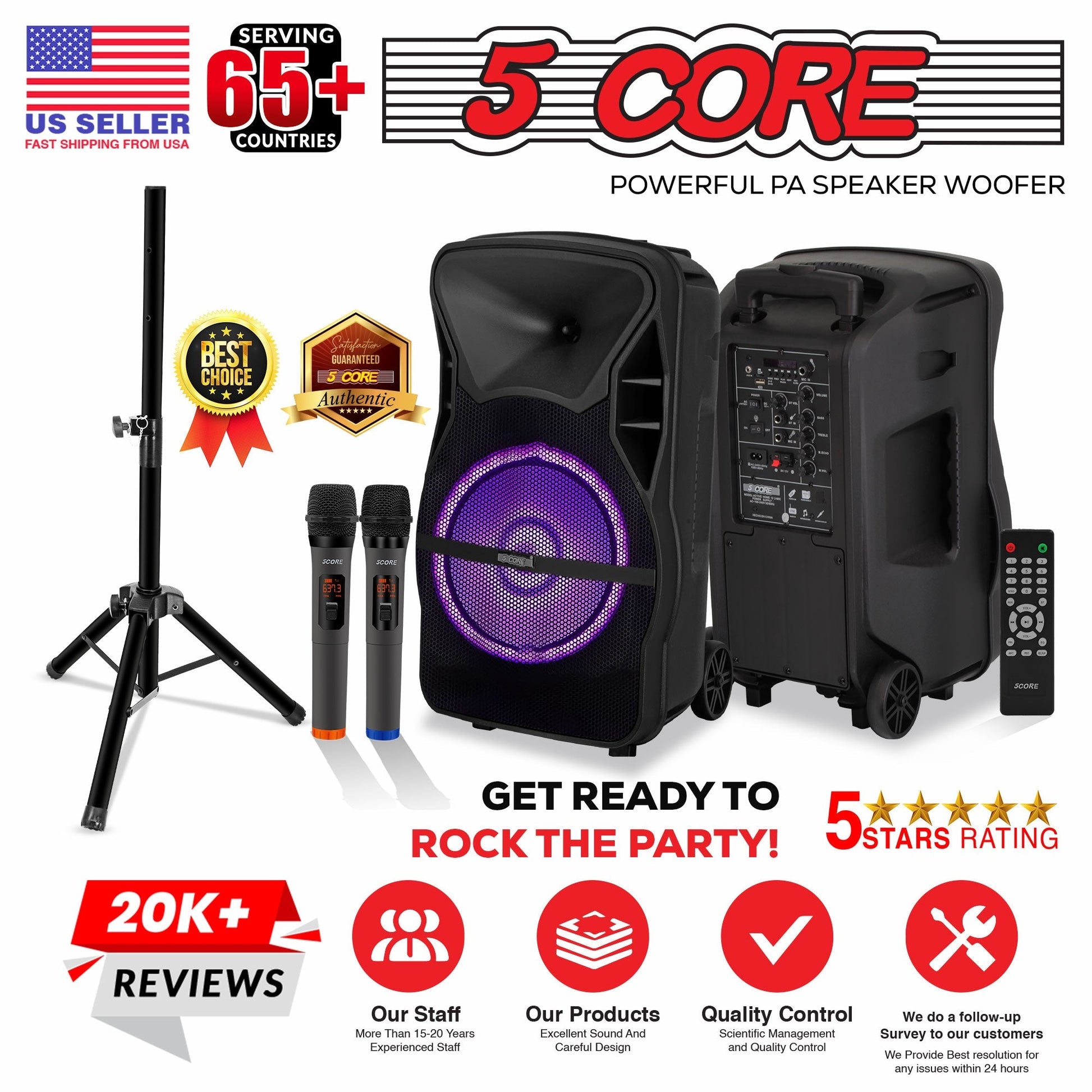 5 Core DJ Speakers 12" Rechargeable Powered PA System 250W Loud Speaker - ACTIVE HOME 12 2-MIC-13