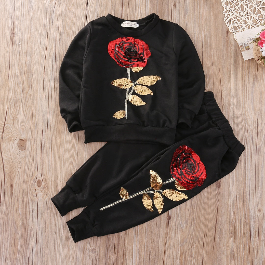 Fashion Girls Kids Rose Flower Outfits