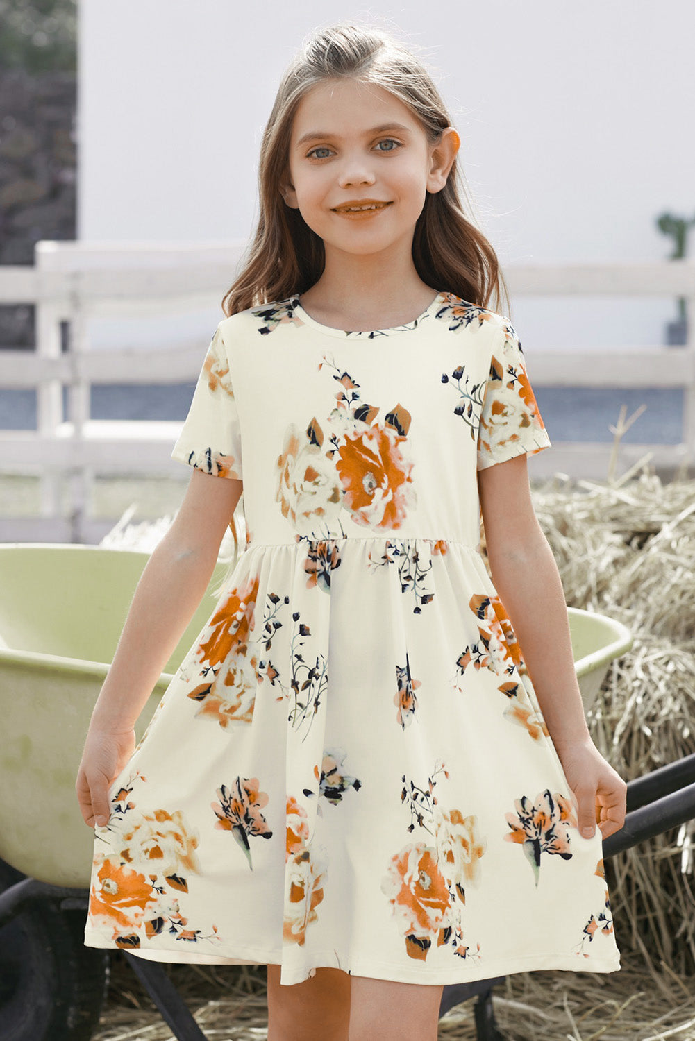 girls-floral-short-sleeve-round-neck-dress