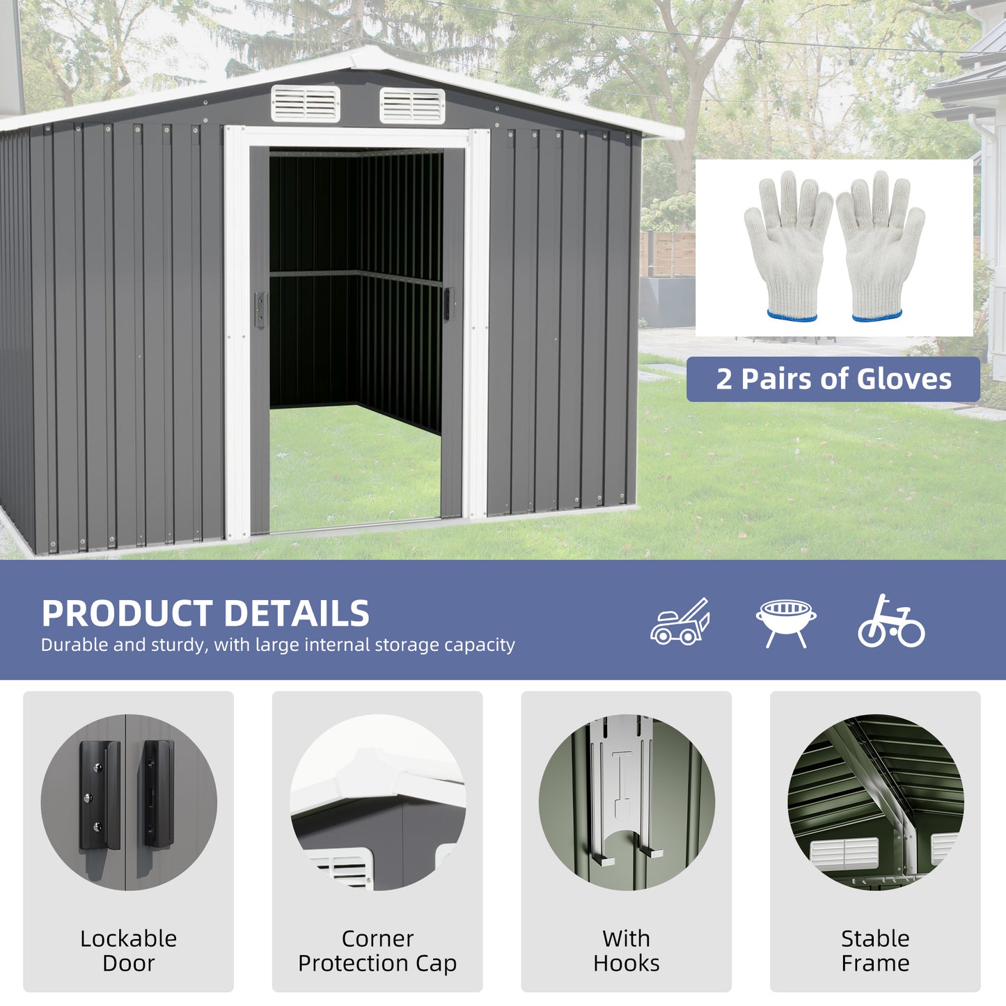 Patio, Lawn & Garden,Metal Outdoor Storage Shed 10FT x 8FT, Clearance with Lockable Door Metal Garden Shed Steel Anti-Corrosion Storage House Waterproof Tool Shed for Backyard Patio, Lawn and Garden