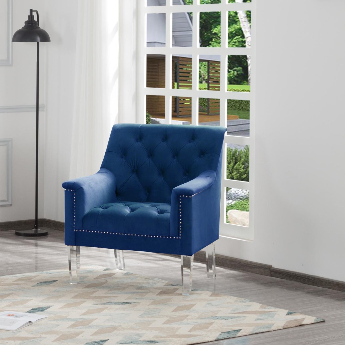 Living Room Navy Blue Velvet Chair-5