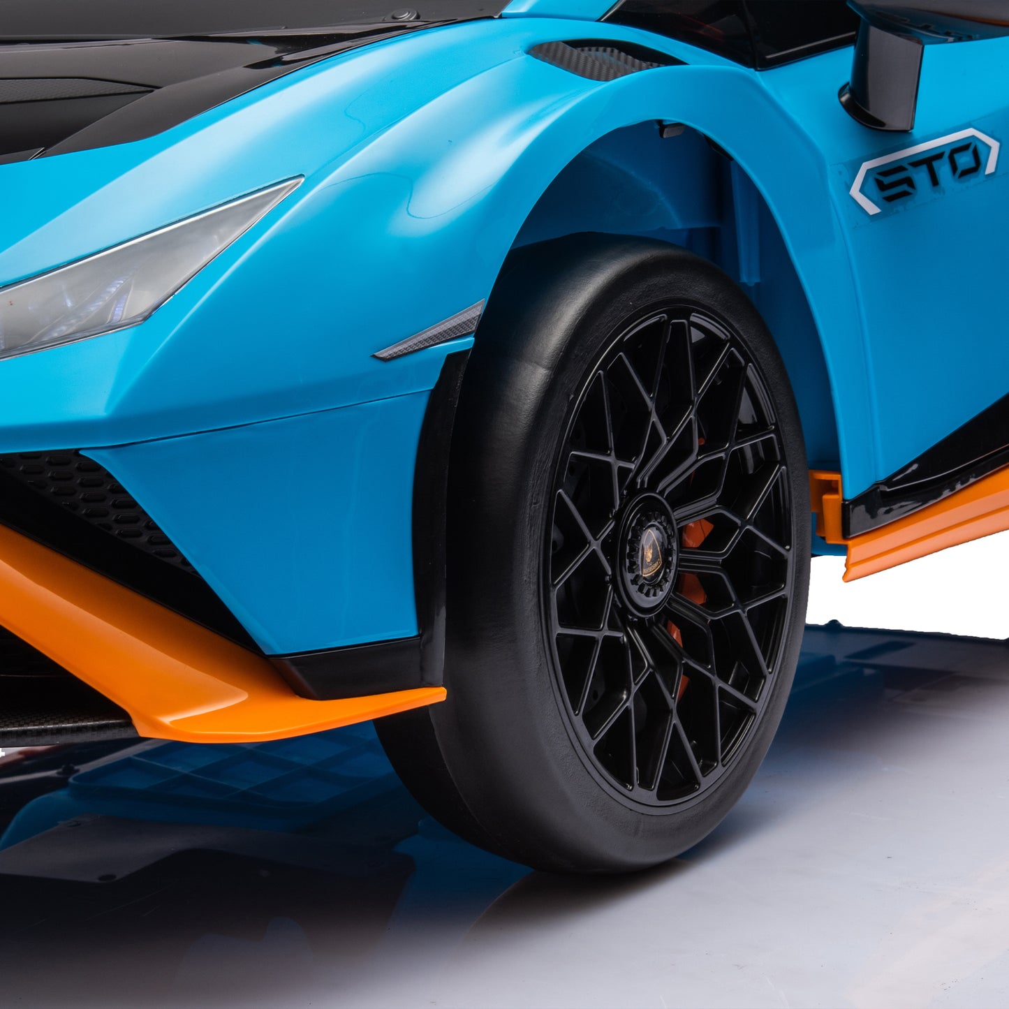 Lamborghini Huracan Sto 24V Kids Electric Ride-On Drift Car: Speeds 1.86-5.59 MPH, Ages 3-8, Foam Front Wheels, 360° Spin, LED Lights, Dynamic Music, Early Learning, USB Port, Drift Feature