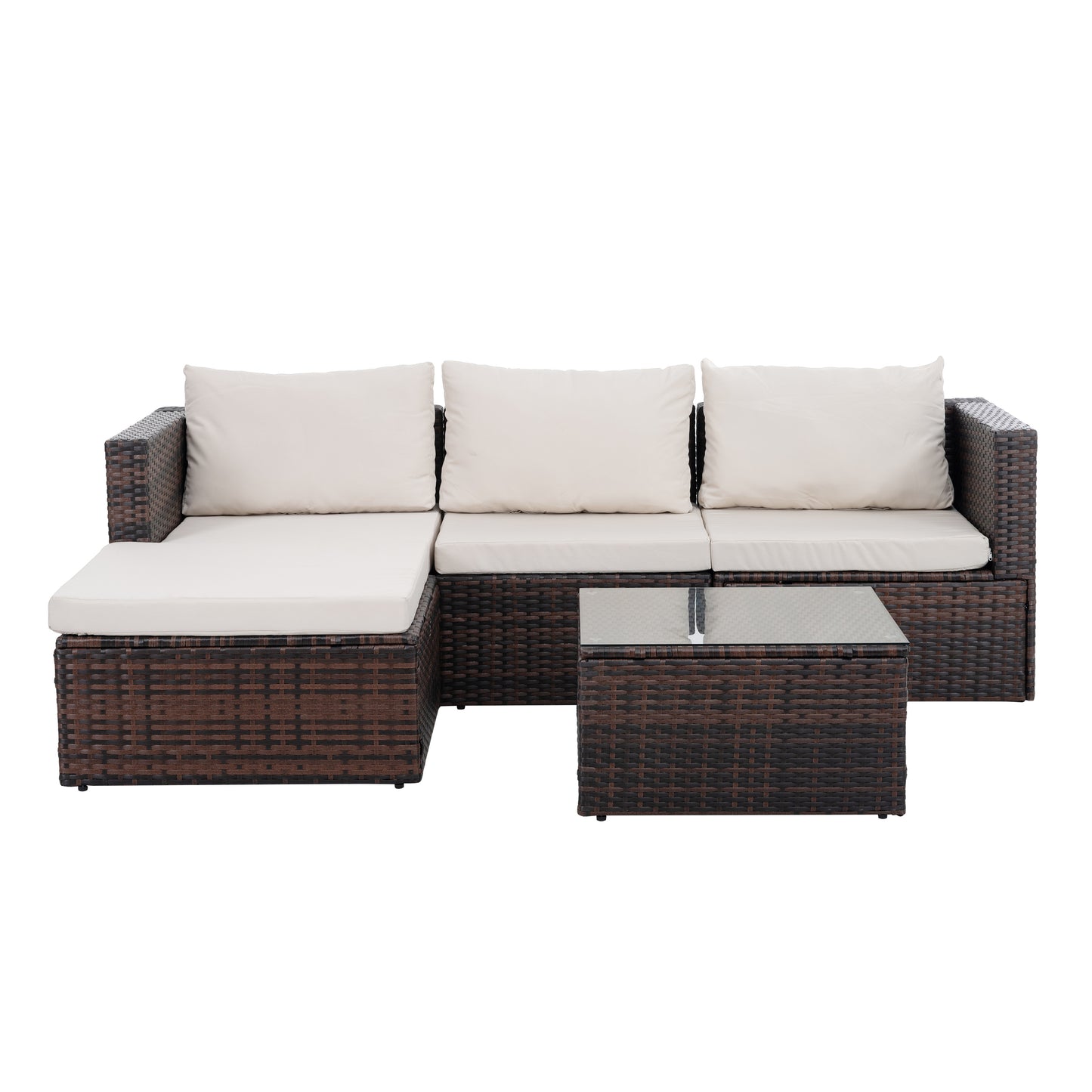 Patio Furniture, Outdoor Furniture, Seasonal PE Wicker Furniture, 5 Set Wicker Furniture With Tempered Glass Coffee Table,