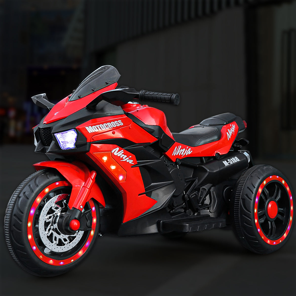 12V Battery Motorcycle, 3 Wheel Motorcycle, Kids Rechargeable Riding Motorized Car - Red