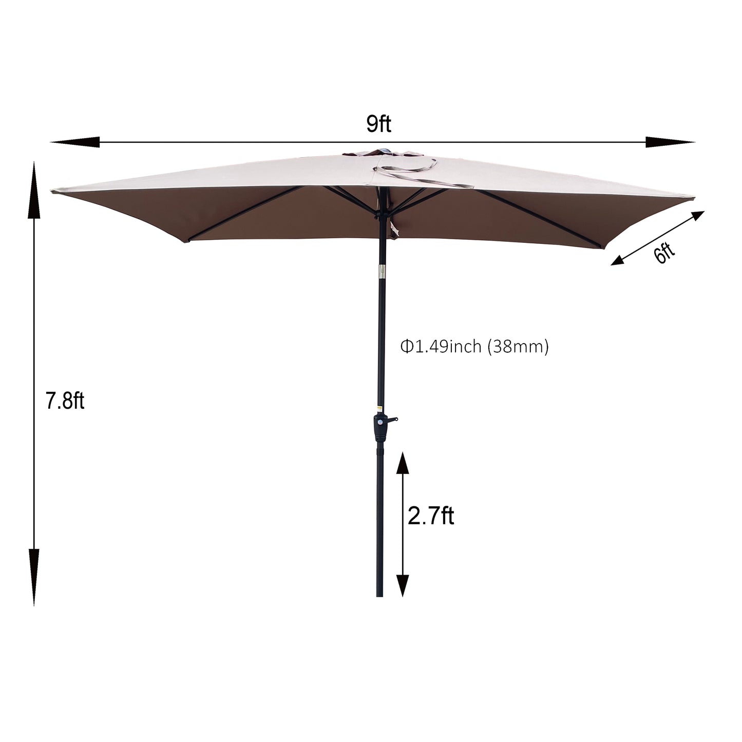 6 x 9ft  Patio Umbrella Outdoor  Waterproof Umbrella with Crank and Push Button Tilt without flap for Garden Backyard Pool  Swimming Pool Market