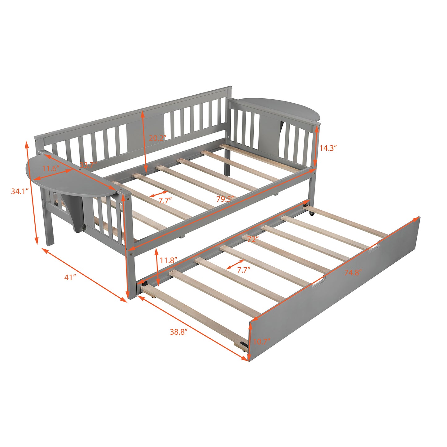 Twin Wooden Daybed with Trundle Bed  , Sofa Bed for Bedroom Living Room, Gray