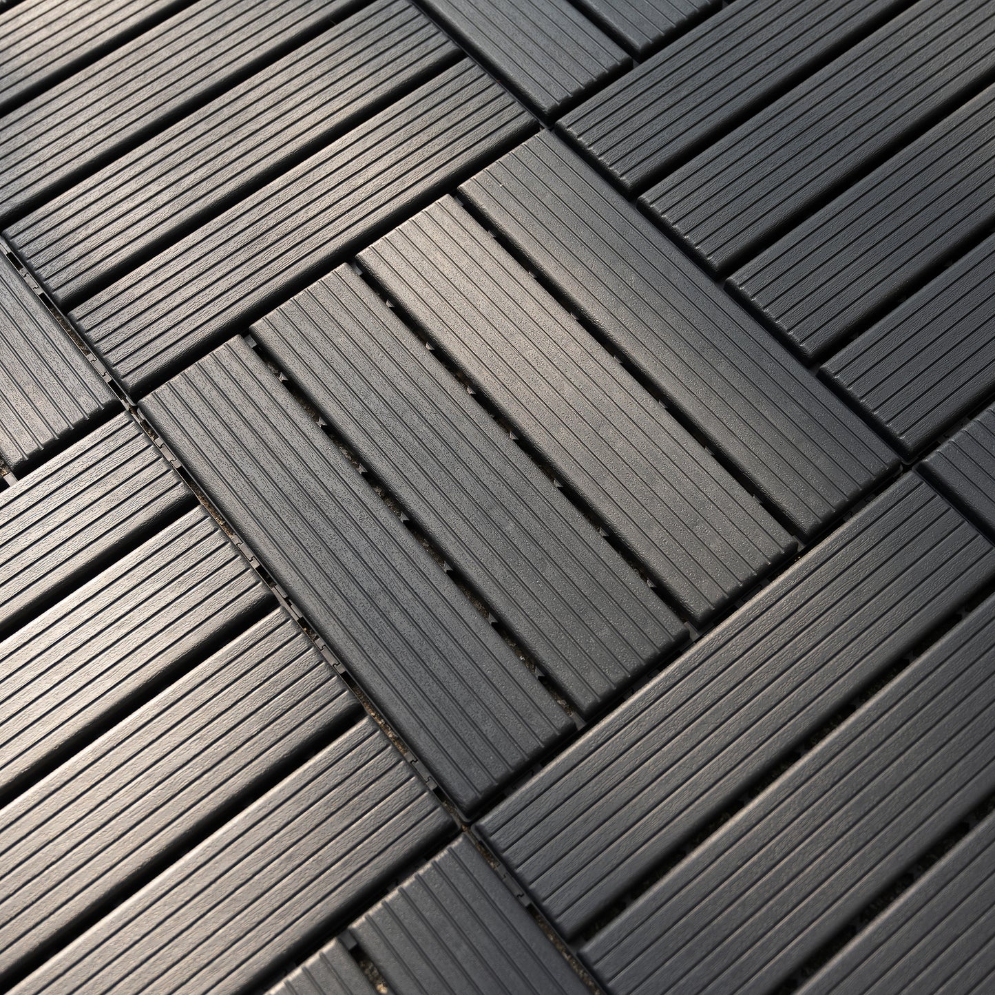 Plastic Interlocking Deck Tiles,44 Pack Patio Deck Tiles,12"x12" Square Waterproof Outdoor All Weather Use, Patio Decking Tiles for Poolside Balcony Backyard (Dark Gray 44 pack Staight groove)