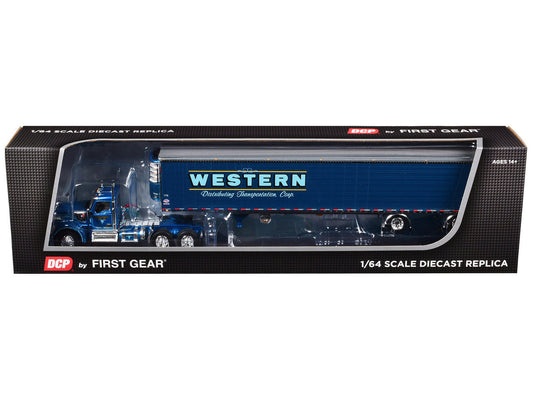 Kenworth W990 with Day Cab and 53' Utility Refrigerated Ribbed Sided Spread-Axle Trailer Blue "Western Distributing" 1/64 Diecast Model by DCP/First Gear-0