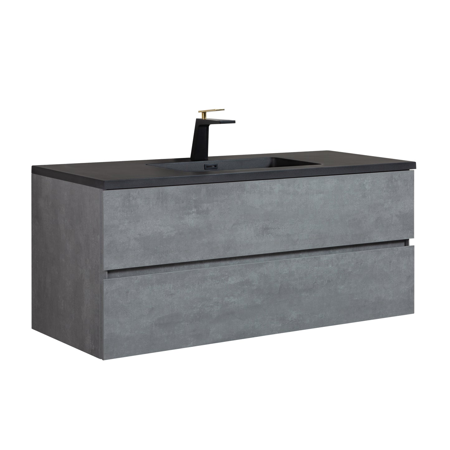 Wall Mounted Single Bathroom Vanity in Ash Gray With Matte Black Solid Surface Vanity Top