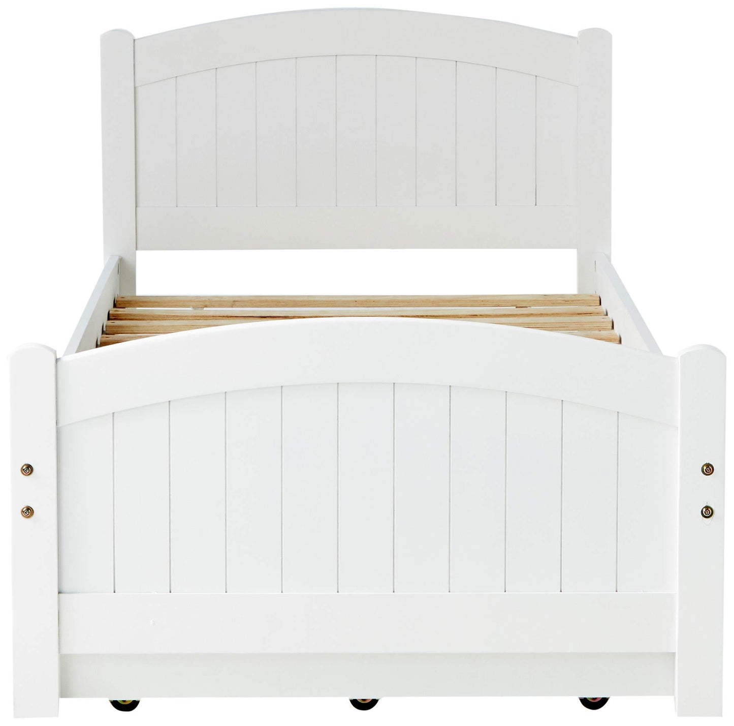 Twin Size Bed w/ Trundle Slats White Pine Plywood Kids Youth Bedroom Furniture