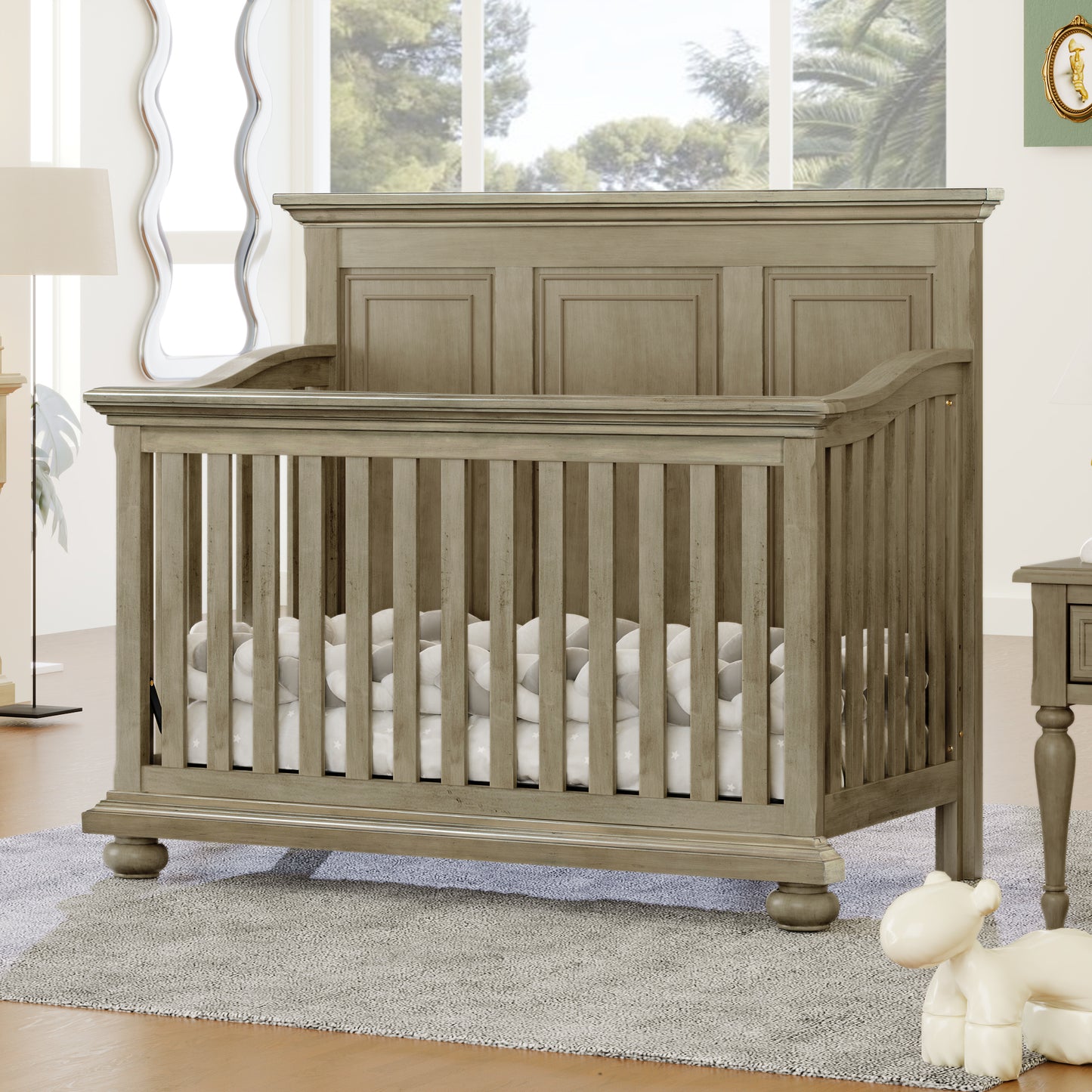 Traditional Farmhouse Style 4-in-1 Full Size Convertible Crib - Converts to Toddler Bed, Daybed and Full-Size Bed, Stone Gray