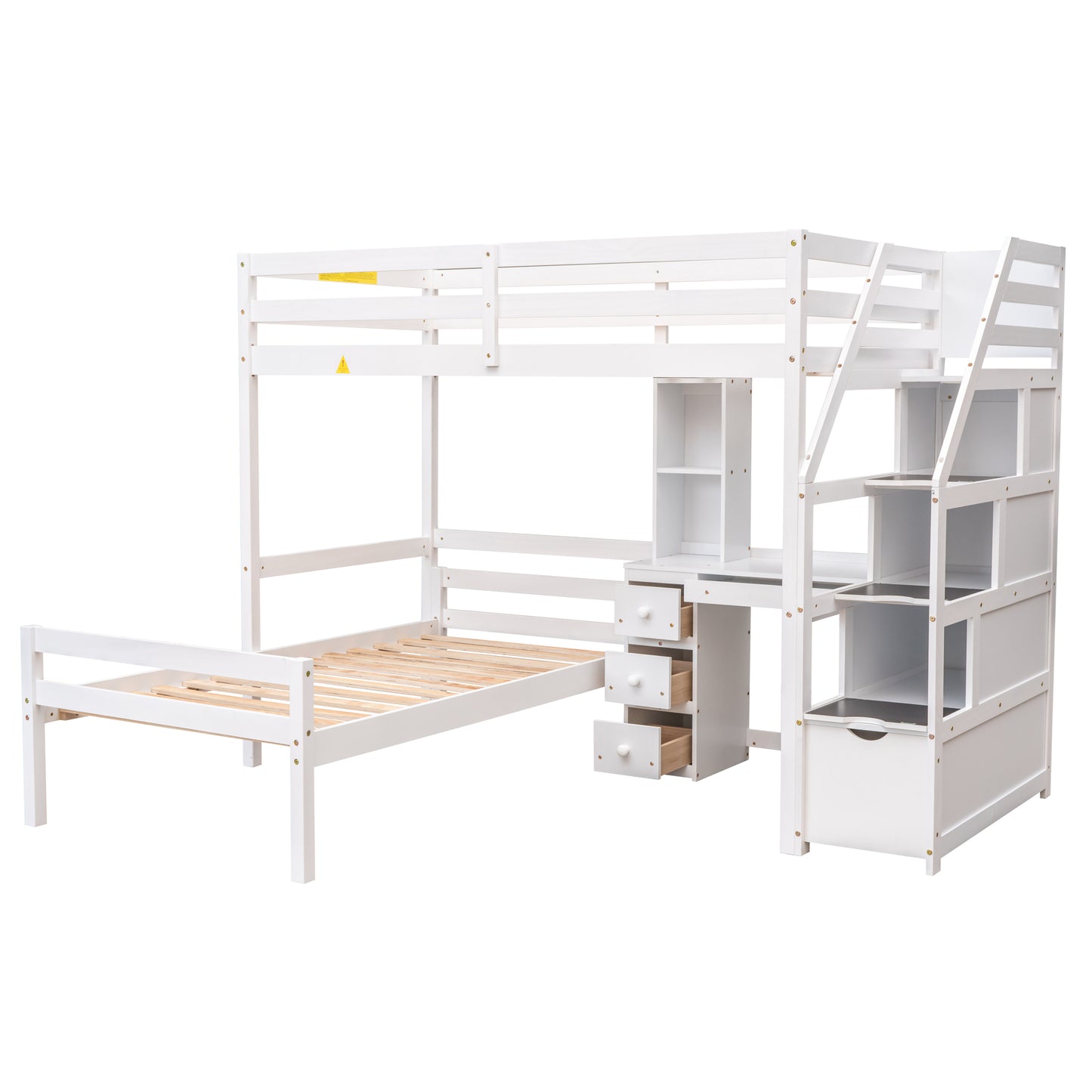 Twin Size Loft Bed with a Stand-alone Bed, Storage Staircase, Desk, Shelves and Drawers, White