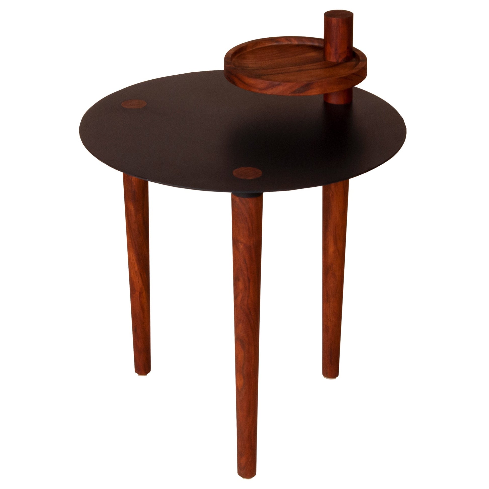 Round Side Table with Rotatable Tray and Metal Top-0