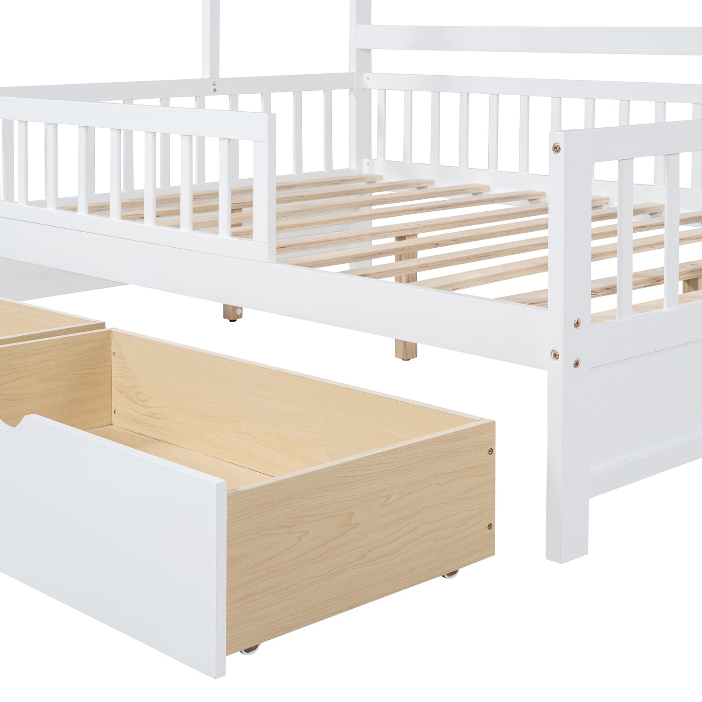 Wooden Full Size House Bed with 2 Drawers,Kids Bed with Storage Shelf, White