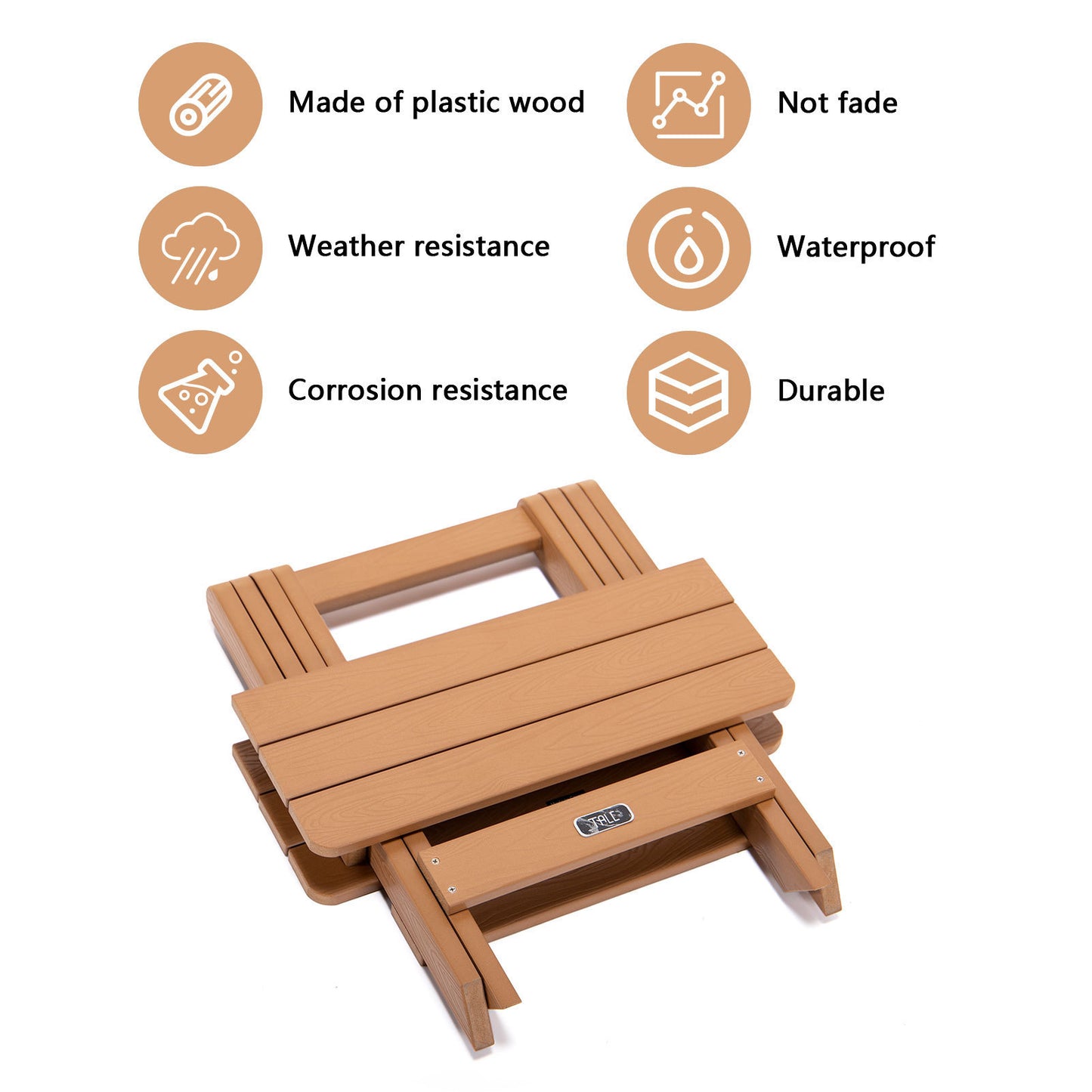 TALE Adirondack Portable Folding Side Table Square All-Weather and Fade-Resistant Plastic Wood Table Perfect for Outdoor Garden, Beach, Camping, Picnics Brown  Ban on Amazon