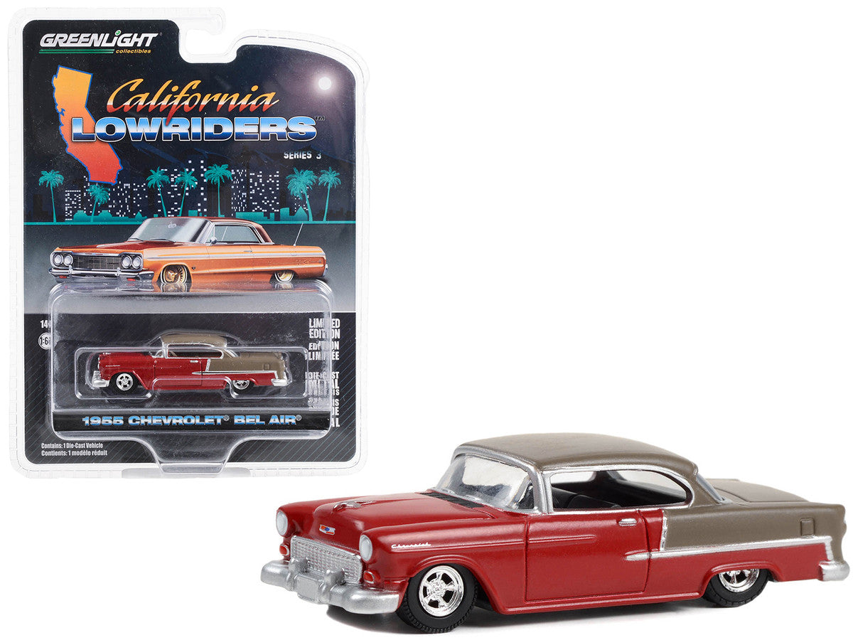 1955 Chevrolet Bel Air Lowrider Ruby Red and Matt Bronze "California Lowriders" Series 3 1/64 Diecast Model Car by Greenlight-0