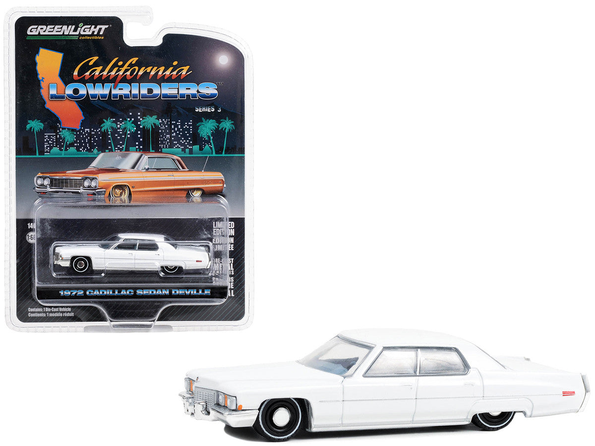 1972 Cadillac Sedan deVille Lowrider Cotillion White with Blue Interior "California Lowriders" Series 3 1/64 Diecast Model Car by Greenlight-0