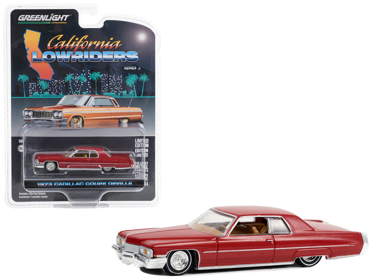 1973 Cadillac Coupe deVille Lowrider Custom Maroon "California Lowriders" Series 3 1/64 Diecast Model Car by Greenlight-0