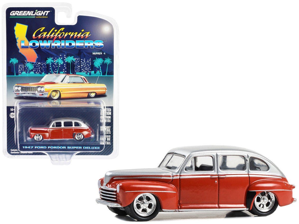 1947 Ford Fordor Super Deluxe Lowrider Red and Silver Metallic "California Lowriders" Series 4 1/64 Diecast Model Car by Greenlight-0