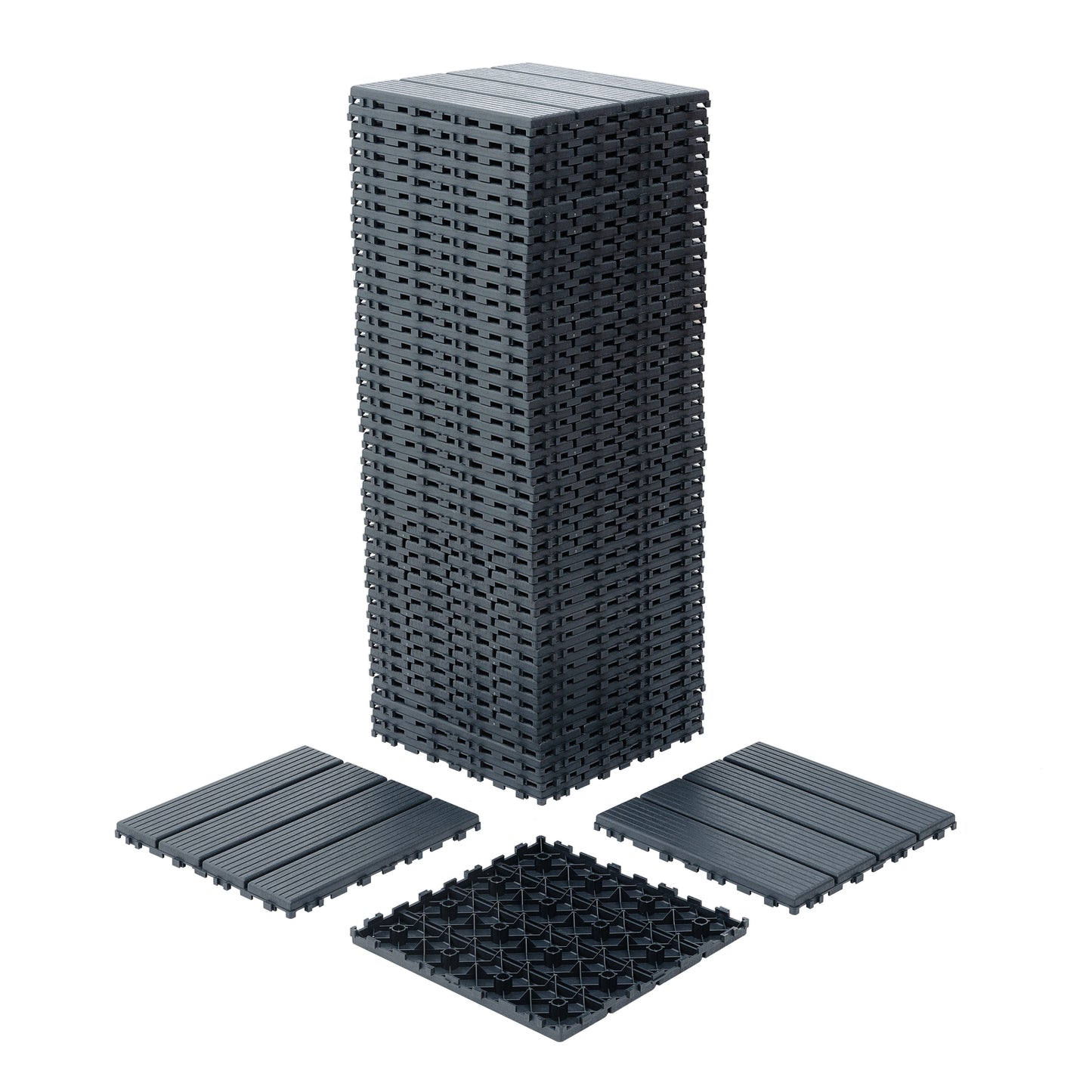 Plastic Interlocking Deck Tiles,44 Pack Patio Deck Tiles,12"x12" Square Waterproof Outdoor All Weather Use, Patio Decking Tiles for Poolside Balcony Backyard (Dark Gray 44 pack Staight groove)