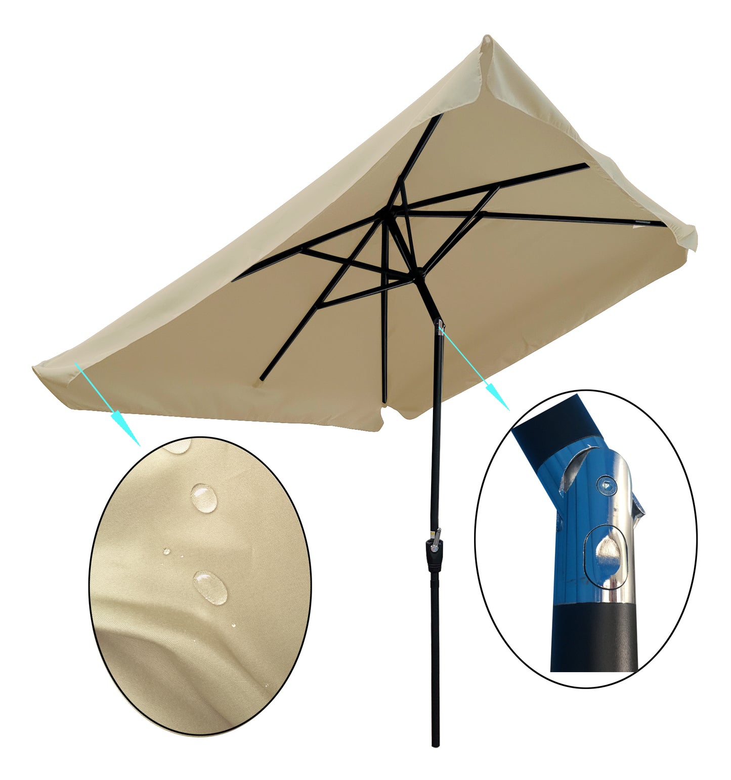 10 x 6.5ft Rectangular Patio Umbrella Outdoor Market  Umbrellas with Crank and Push Button Tilt for Garden   Swimming Pool Market