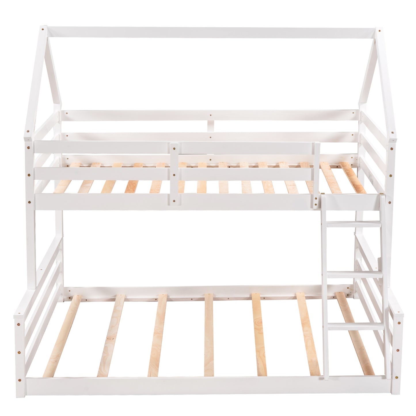 Twin over Full House Bunk Bed with Built-in Ladder,White