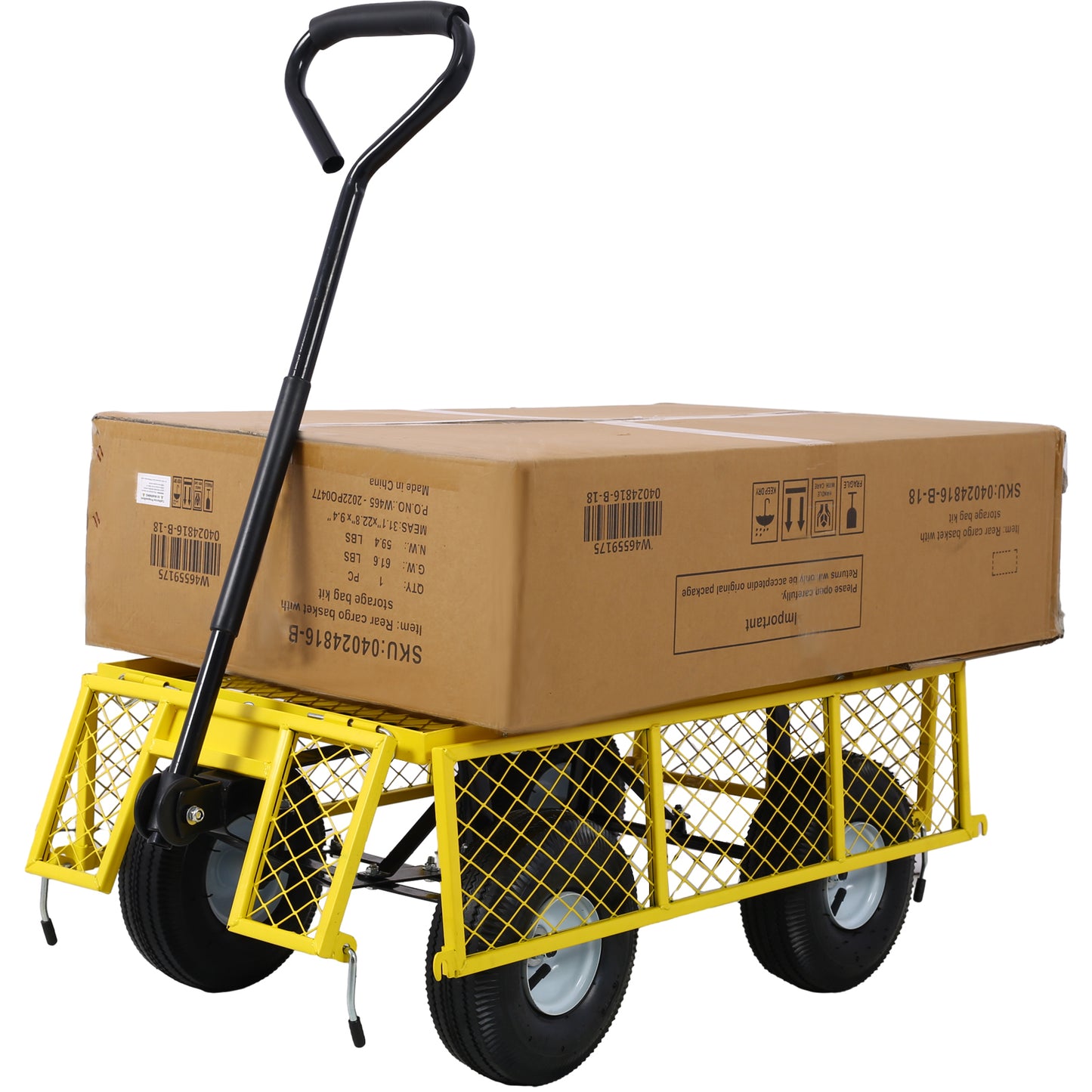 Steel Garden Cart, Steel Mesh Removable Sides, 3 cu ft, 550 lb Capacity, Yellow