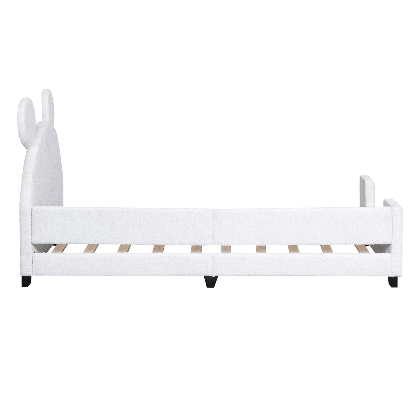 Teddy Fleece Twin Size Upholstered Daybed with Carton Ears Shaped Headboard, White