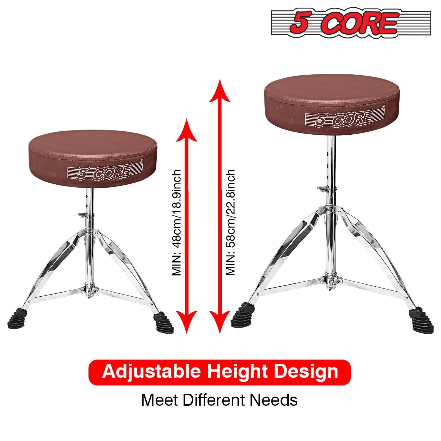 5Core Drum Throne Guitar Stool Thick Padded Drummers Chair Piano Seat Chrome Brown-1