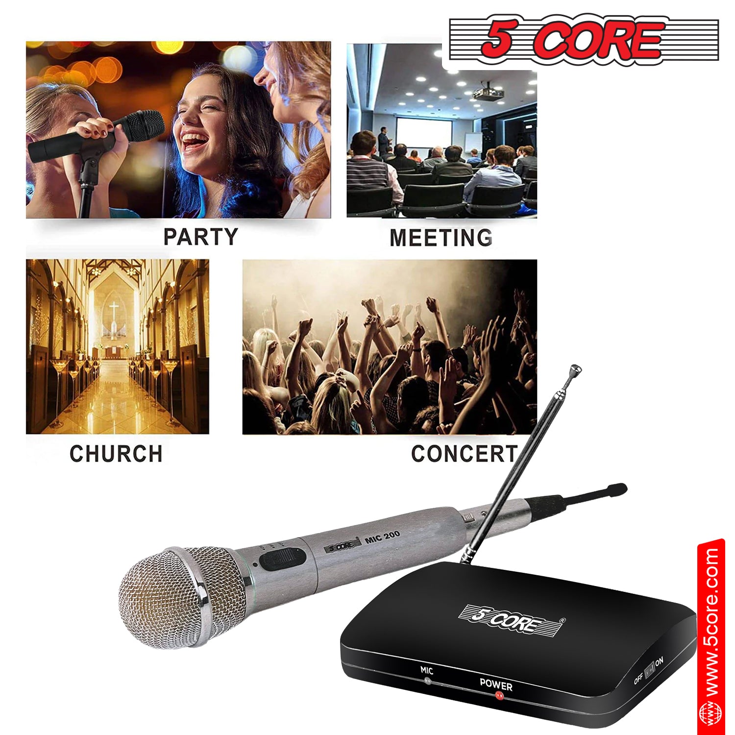 5Core Wireless Microphone System Dual Function Wireless - Wired Microphone Microfono Inalambrico-5