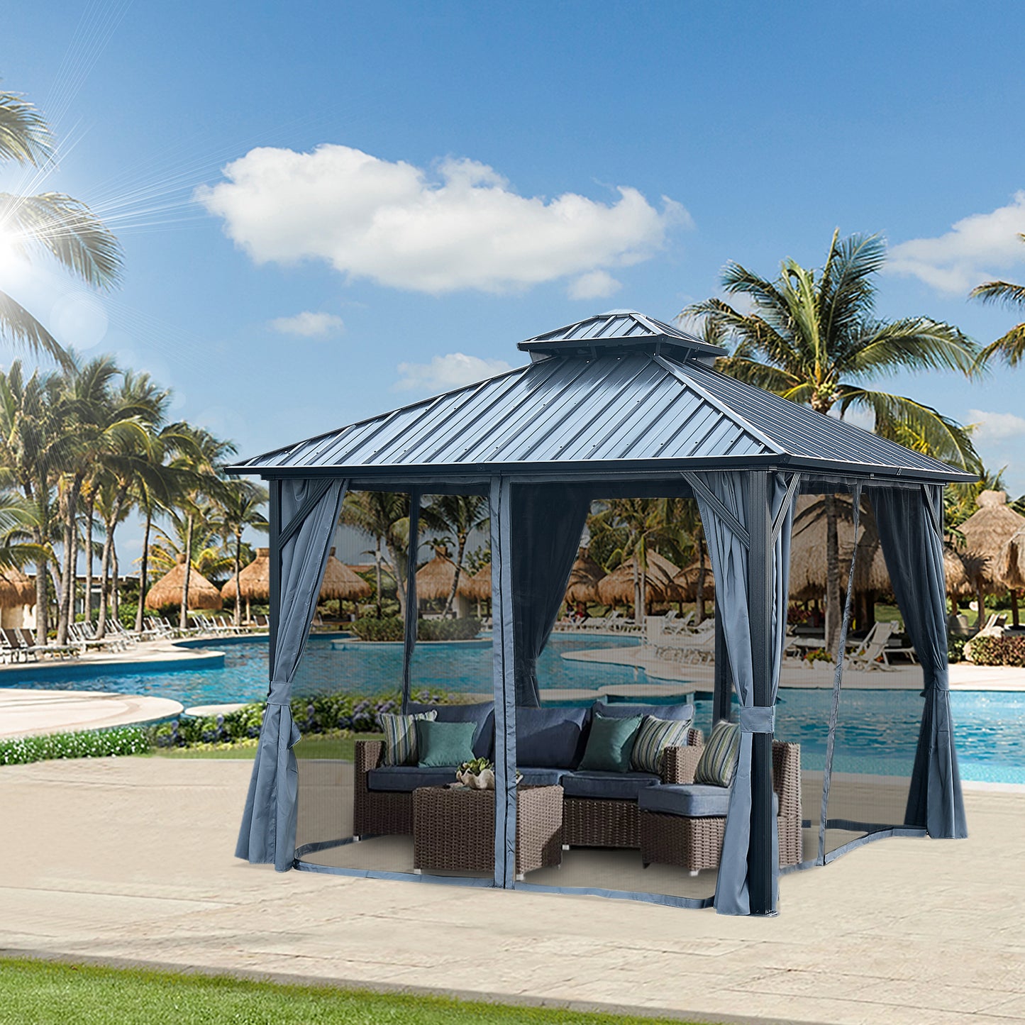 10*10FT patic gazebo,alu gazebo with steel canopy,Outdoor Permanent Hardtop Gazebo Canopy for Patio, Garden, Backyard