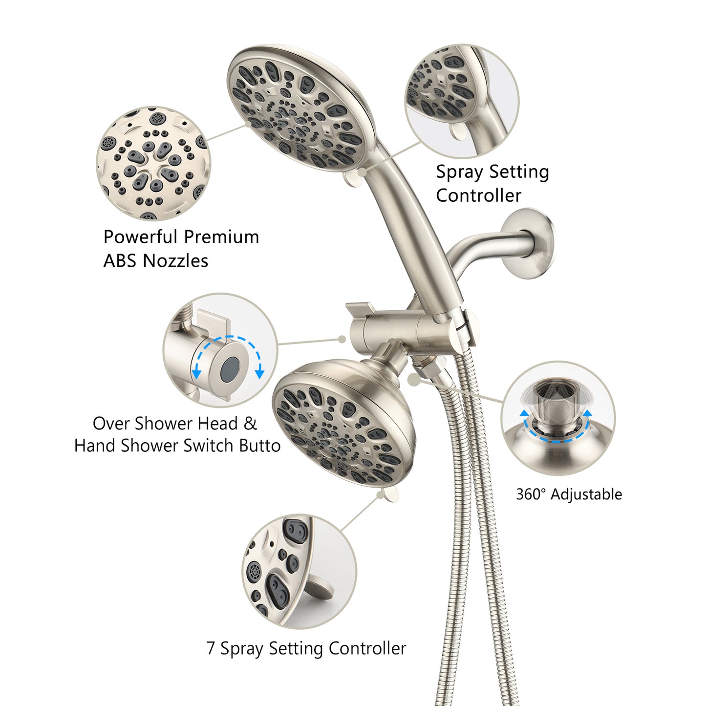 Shower System with Tub Spout Rain Shower Tub Set, High Pressure Dual 2 in 1 Shower Combo Faucet with Valve