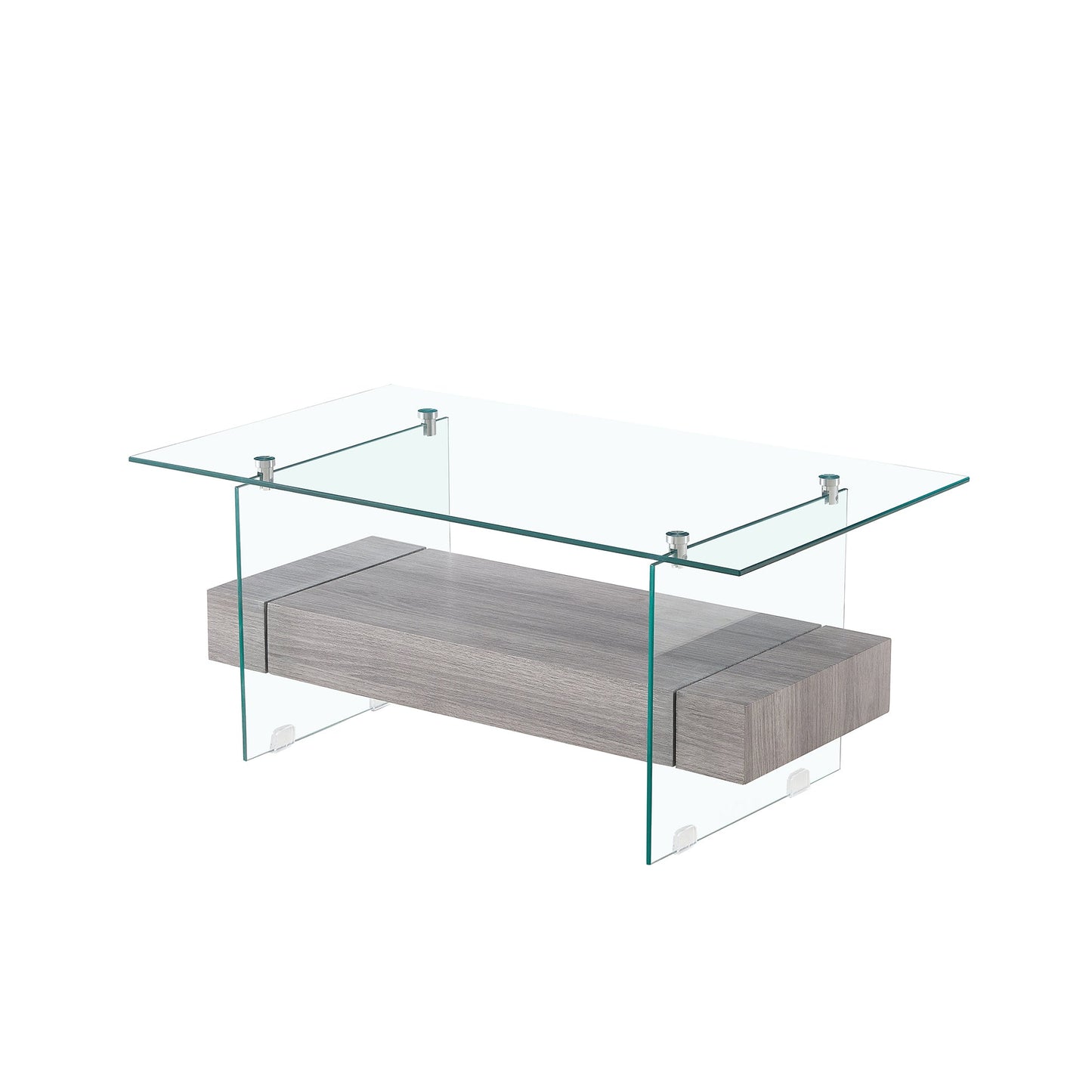 Tempered Glass Coffee Table With Dual Shelves-10