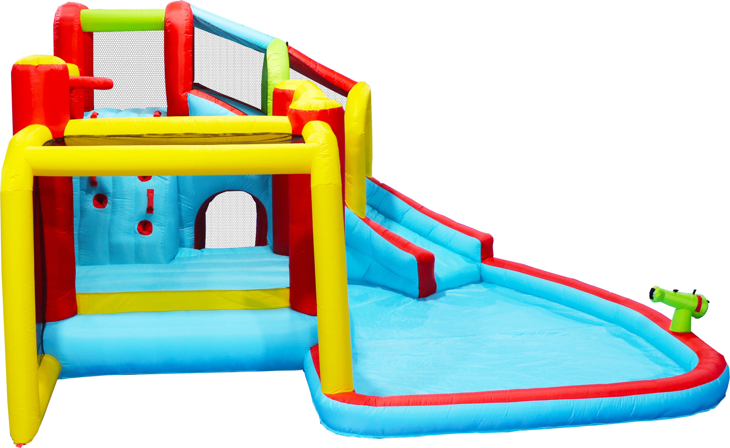 7 in1 Inflatable slide water park bouncing house outdoor Soccer garden bouncer with Splash pool  & Water gun & Climbing wall & Basketball & Football