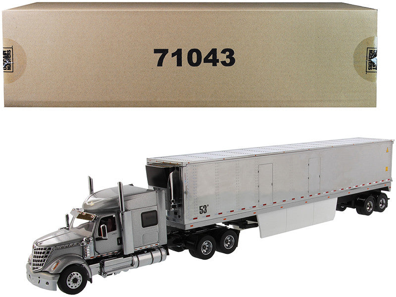 International LoneStar Sleeper Cab Silver with 53' Reefer Refrigerated Chrome Plated Van Trailer "Transport Series" 1/50 Diecast Model by Diecast Masters-0